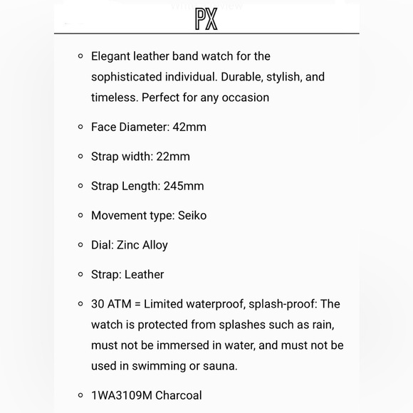 PX Clothing | BNIB |⌚️Tyler Leather Strap Watch in Charcoal - Picture 7 of 11